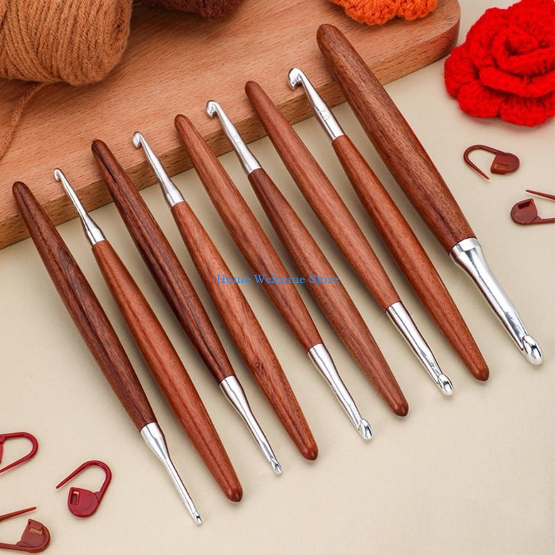 F68E 8Pcs Wooden Handle Croche - Wooden Crochet Hooks Ergonomic Handle review and price